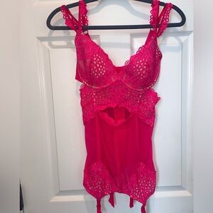 Victoria's Secret Hot Pink Lace Corset/Garter